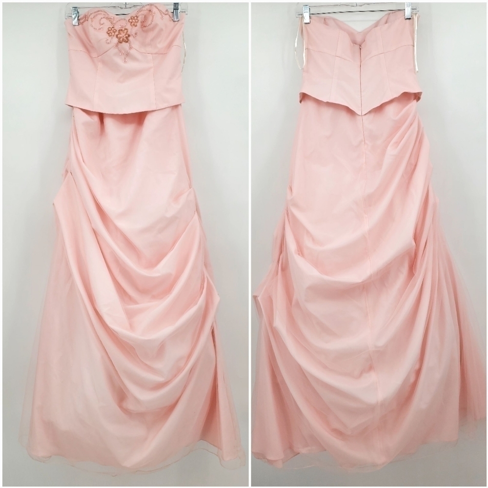 David's Bridal Pink Beaded Floor Lenght Gown